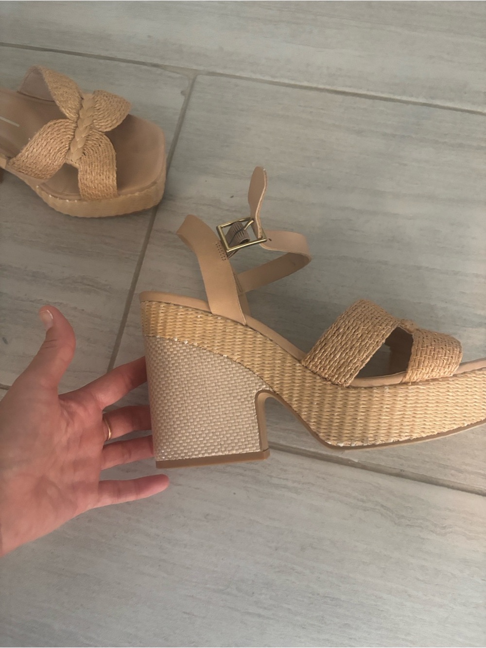 Dolce Vita Tan Woven Platform Wedge Sandals with Buckle Strap